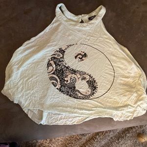 Rue 21 crop top, size large. Young yang symbol. Very pale blue.